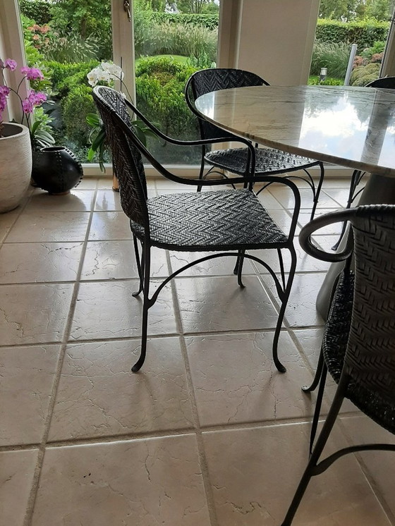 Image 1 of 6x Chaises en acier vintage avec cuir tressé