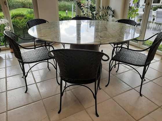 Image 1 of 6x Chaises en acier vintage avec cuir tressé