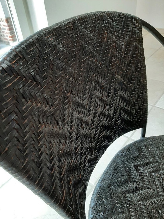 Image 1 of 6x Chaises en acier vintage avec cuir tressé