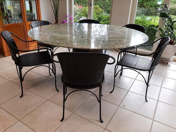 Image 1 of 6x Chaises en acier vintage avec cuir tressé