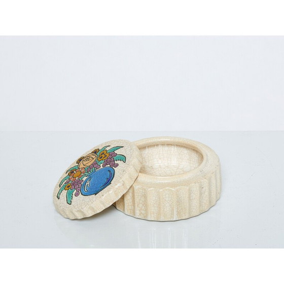 Image 1 of Boîte ronde Vintage Art Déco en céramique émaillée, 1930