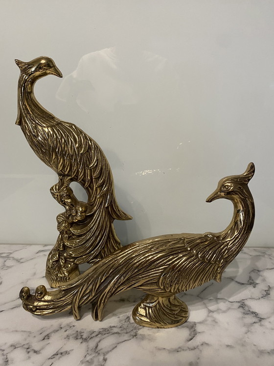 Image 1 of Vintage Hollywood Regency, Paons en laiton