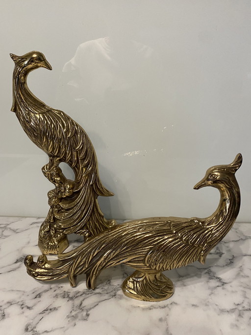 Vintage Hollywood Regency, Paons en laiton