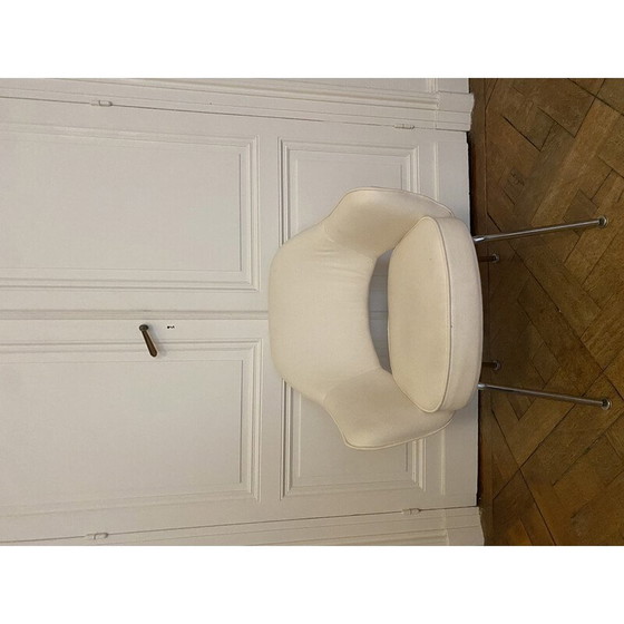 Image 1 of Chaise de conférence vintage en chrome et tissu blanc par Eero Saarinen pour Knoll international