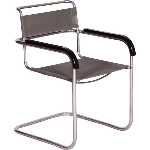 Fauteuil Bauhaus vintage en acier chromé et tissu en fer par Marcel Breuer pour Thonet, Tchécoslovaquie 1930