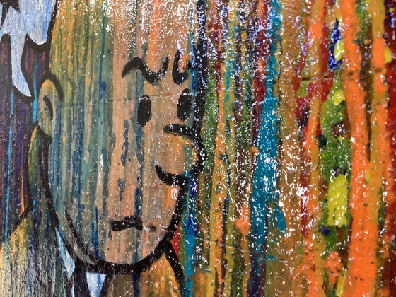 Image 1 of Grande peinture acrylique sur bois Tintin sous la pluie