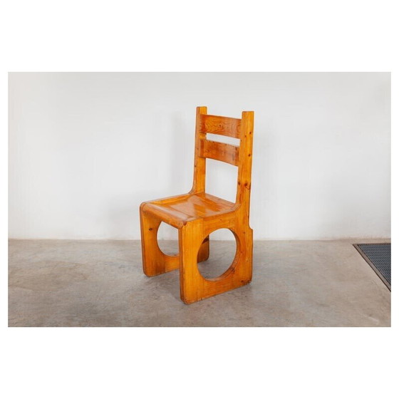 Image 1 of Chaises vintage brutalistes en pin massif, années 1960