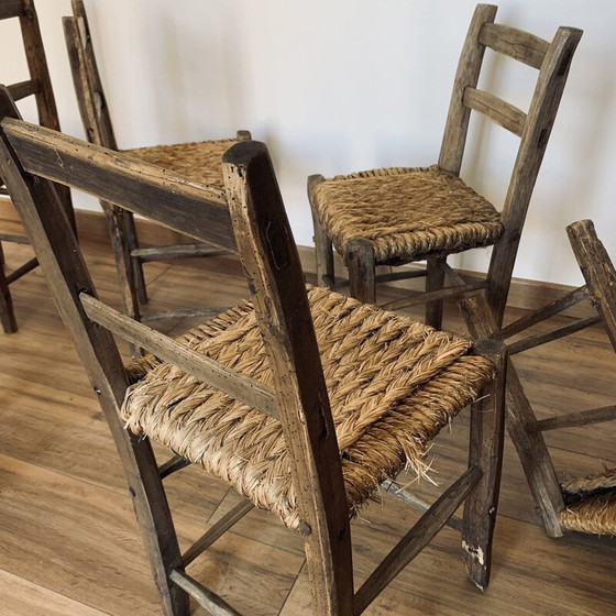 Image 1 of Ensemble de 6 chaises en paille vintage