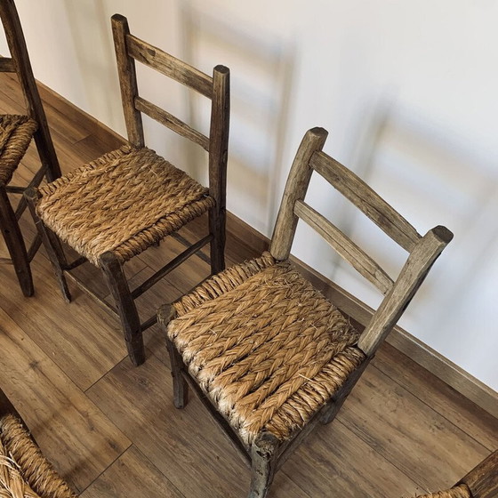 Image 1 of Ensemble de 6 chaises en paille vintage