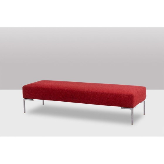 Image 1 of Banc rectangulaire vintage en métal chromé et tissu rouge par Antonio Citterio pour B et B, 1990