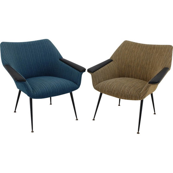 Image 1 of Paire de fauteuils vintage bleus et beiges, Italie années 1960
