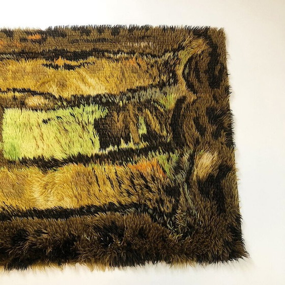 Image 1 of Tapis vintage scandinave pop art en laine et coton 1960