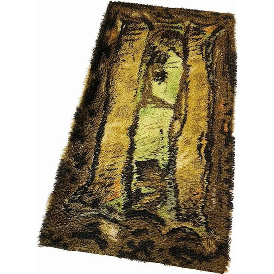 Image 1 of Tapis vintage scandinave pop art en laine et coton 1960