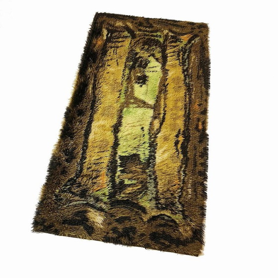 Image 1 of Tapis vintage scandinave pop art en laine et coton 1960