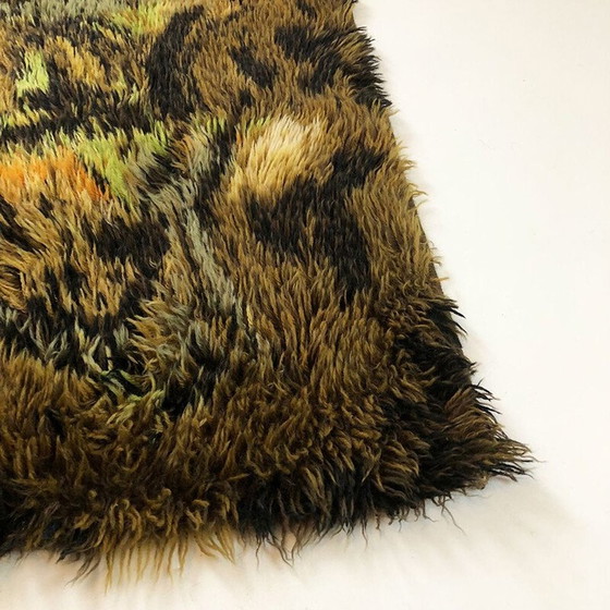 Image 1 of Tapis vintage scandinave pop art en laine et coton 1960