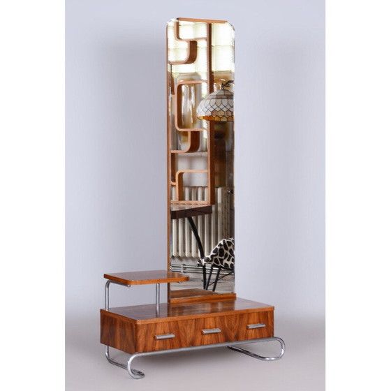 Image 1 of Miroir de courtoisie vintage Bauhaus en chrome et noyer pour Mücke Melder, Tchécoslovaquie 1930