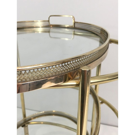 Image 1 of Petite table ovale roulante en laiton avec 3 plateaux amovibles 1940