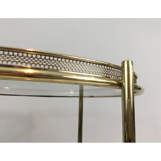 Image 1 of Petite table ovale roulante en laiton avec 3 plateaux amovibles 1940