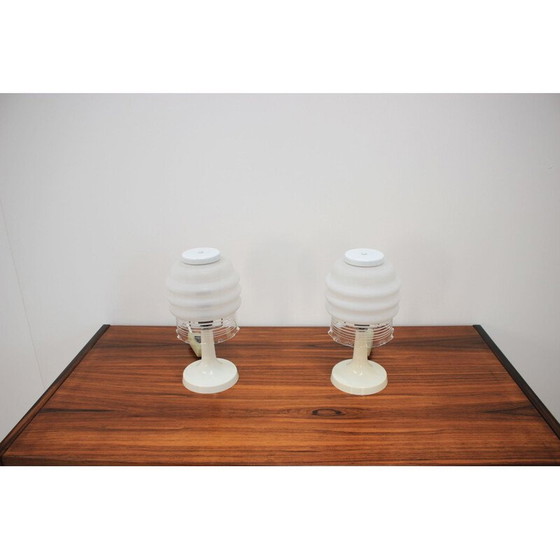 Image 1 of Paire de lampes vintage en métal et verre par Valašské Meziříčí, Tchécoslovaquie 1970.