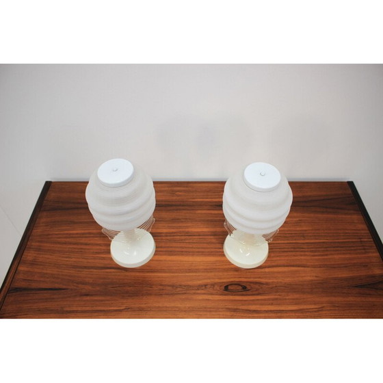 Image 1 of Paire de lampes vintage en métal et verre par Valašské Meziříčí, Tchécoslovaquie 1970.