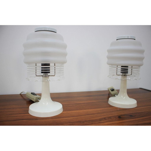 Paire de lampes vintage en métal et verre par Valašské Meziříčí, Tchécoslovaquie 1970.