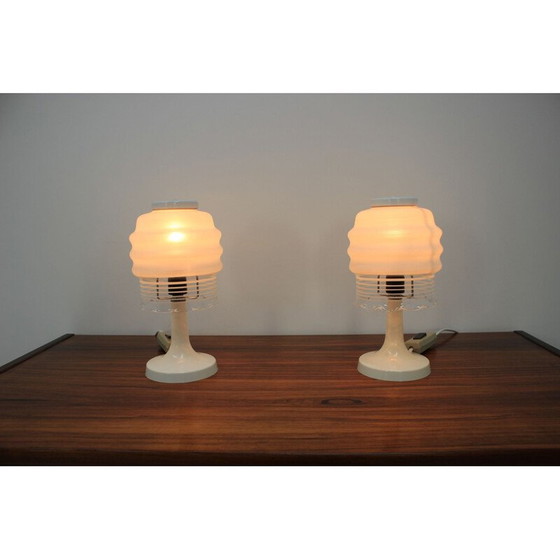 Image 1 of Paire de lampes vintage en métal et verre par Valašské Meziříčí, Tchécoslovaquie 1970.