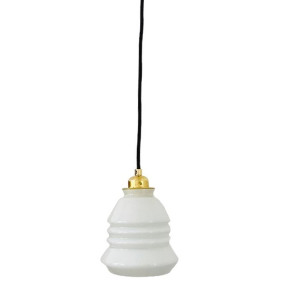 Image 1 of Lampe suspendue vintage opaline or blanc