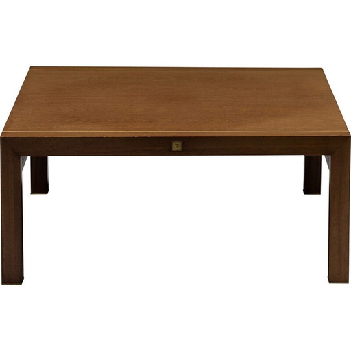 Table basse vintage en noyer et laiton par Pierre Balmain, France 1980