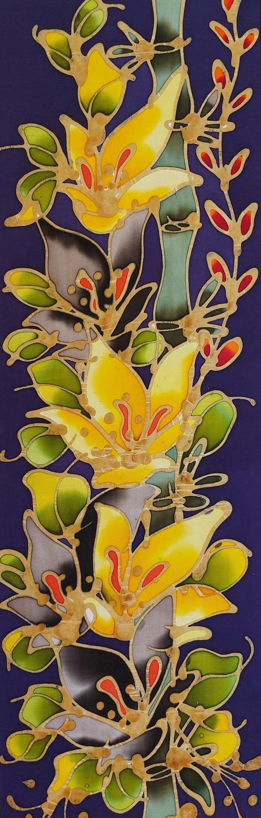 Peinture abstraite sur soie de l'artiste Batik avec des fleurs