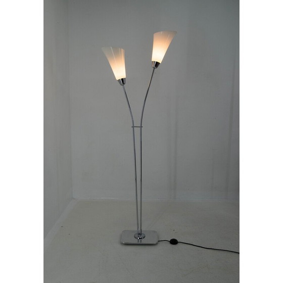 Image 1 of Lampadaire Art Déco vintage avec deux abat-jours en verre opalin, années 1940