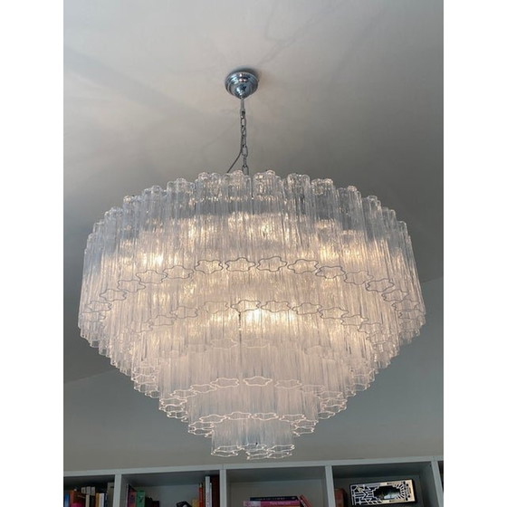 Image 1 of Lustre contemporain en verre de Murano transparent "Tronchi" de style Venini