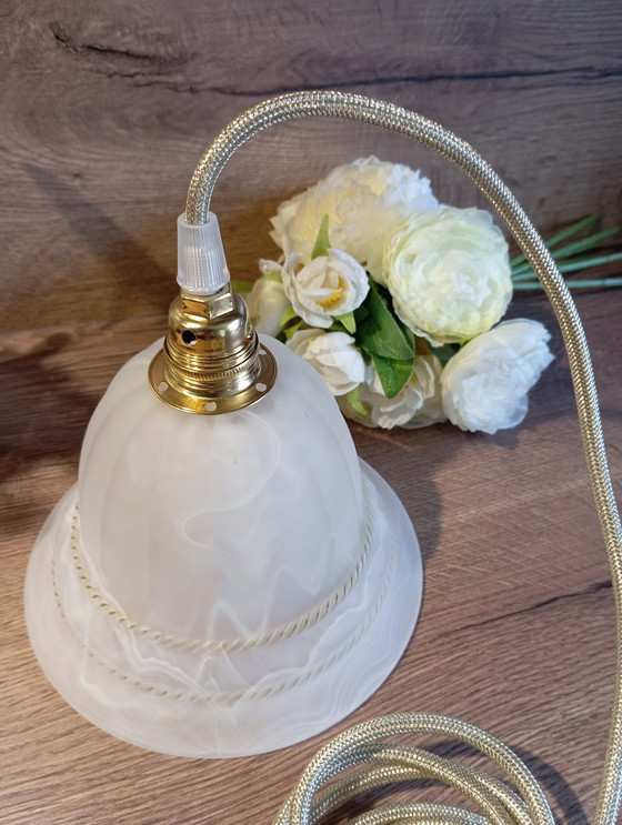 Image 1 of Lampe Baladeuse Nomade Verre Opaque Et Marbré Satiné, Vintage 