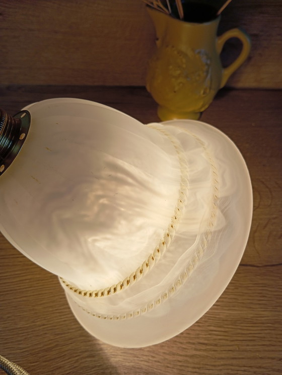 Image 1 of Lampe Baladeuse Nomade Verre Opaque Et Marbré Satiné, Vintage 