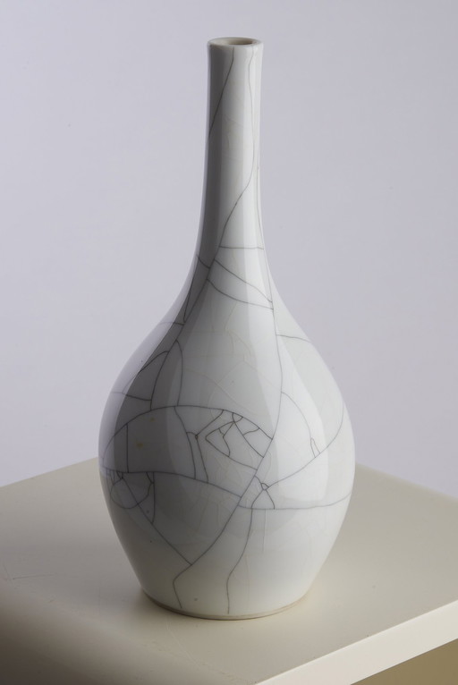 Kpm Berlin Vase bouteille, Rare émail craquelé