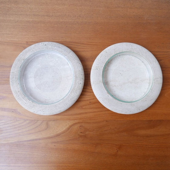Image 1 of Paire de bols vintage en travertin et verre, Italie 1970