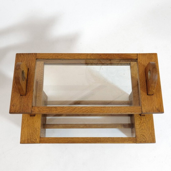 Image 1 of Table de service vintage en bois de chêne et verre, 1950-1960