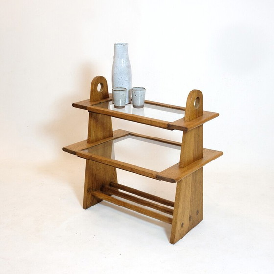 Image 1 of Table de service vintage en bois de chêne et verre, 1950-1960