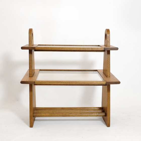 Image 1 of Table de service vintage en bois de chêne et verre, 1950-1960