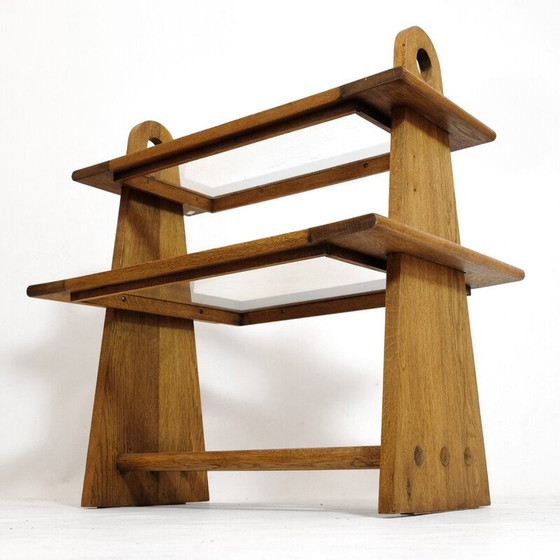 Image 1 of Table de service vintage en bois de chêne et verre, 1950-1960