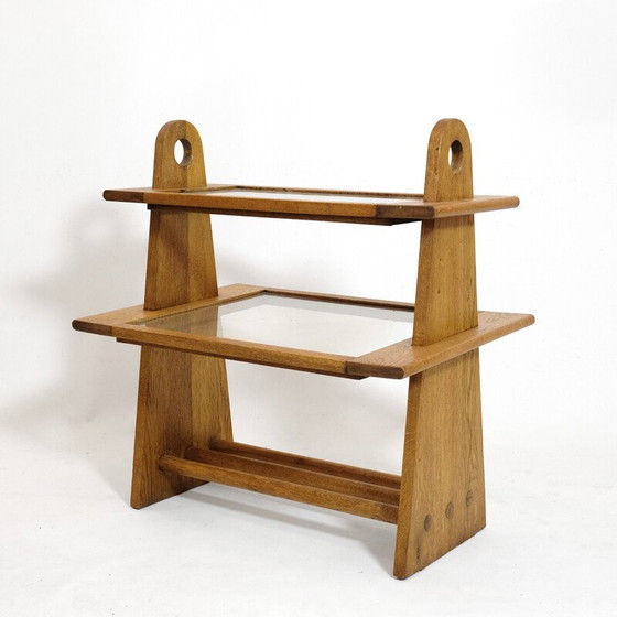 Image 1 of Table de service vintage en bois de chêne et verre, 1950-1960
