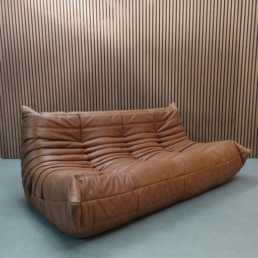 Ligne Roset Togo Cognac Leder 3 Zits