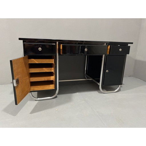 Bureau moderniste tchécoslovaque en chrome et bois, Europe 1950