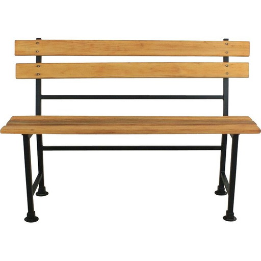 banc vintage bois d'aulne, métal 1960s