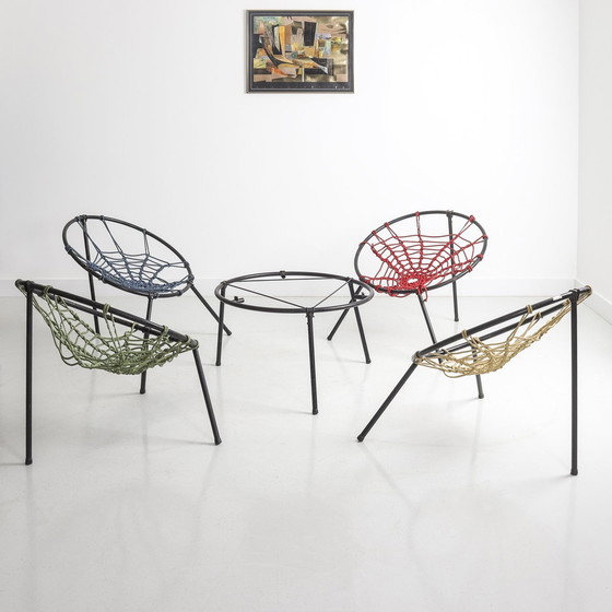 Image 1 of Lot De 4 Chaises Toile D'Araignée Par Hoffer, 1958
