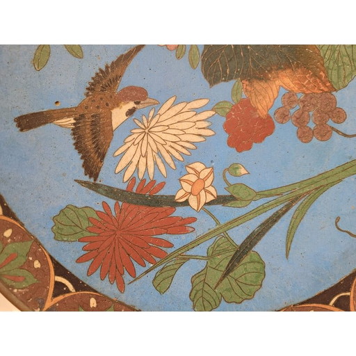 Paire d'assiettes vintage en émail cloisonné sur métal, Japon