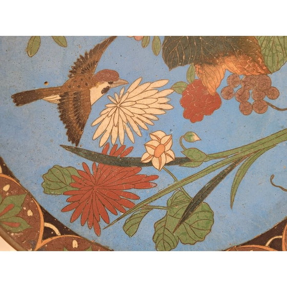 Image 1 of Paire d'assiettes vintage en émail cloisonné sur métal, Japon