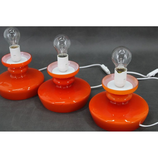 Ensemble de 3 lampes de table vintage en verre opalin par Stepan Tabery, Tchécoslovaquie 1970