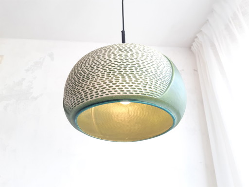Lampe pendante vintage en céramique verte, Allemagne de l'Ouest, style lave grasse, céramique, poterie