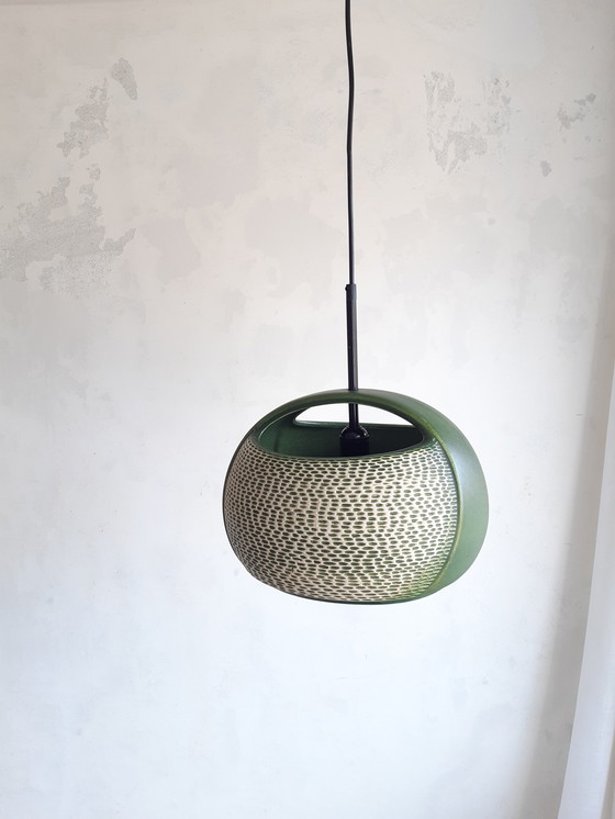 Image 1 of Lampe pendante vintage en céramique verte, Allemagne de l'Ouest, style lave grasse, céramique, poterie