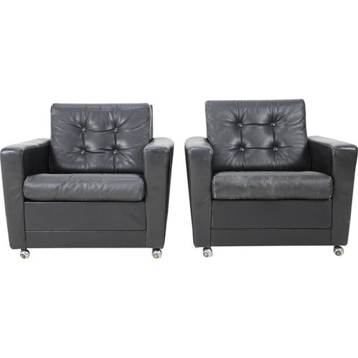 Fauteuils en cuir vintage, Finlande 1970